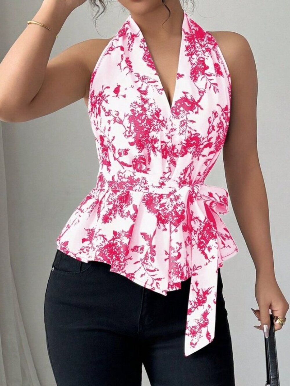 Hot Pink Boho Women's Ink Print Sleeveless Design Shirt - Picture 6 of 6